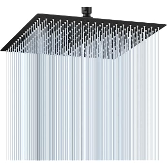 KINLIV 40 x 40 cm Shower Head, Rain Shower, Black, Large, 304 Stainless Steel Waterfall Shower Head, Water-Saving, with 324 A