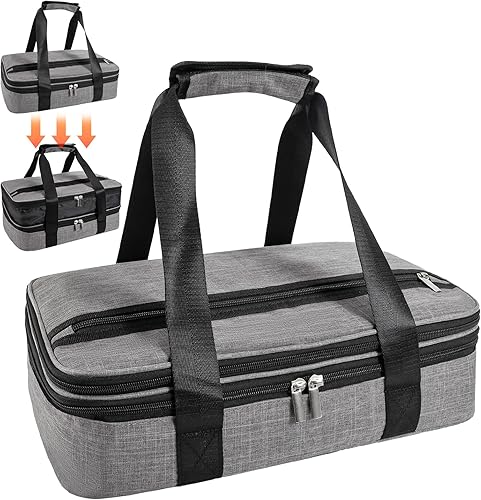 Miniatura 10 de Cazuela aislada, portador de cazuela para alimentos calientes o fríos, bolsa transportadora de platos expandible, bolsa portátil para tartas, bolsa