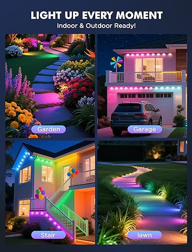 Miniatura 9 de FNY Luces permanentes para exteriores de 100 pies Smart RGB con 60 LED, IP67 impermeable para decoración al aire libre, aplicacióncontrol remoto,