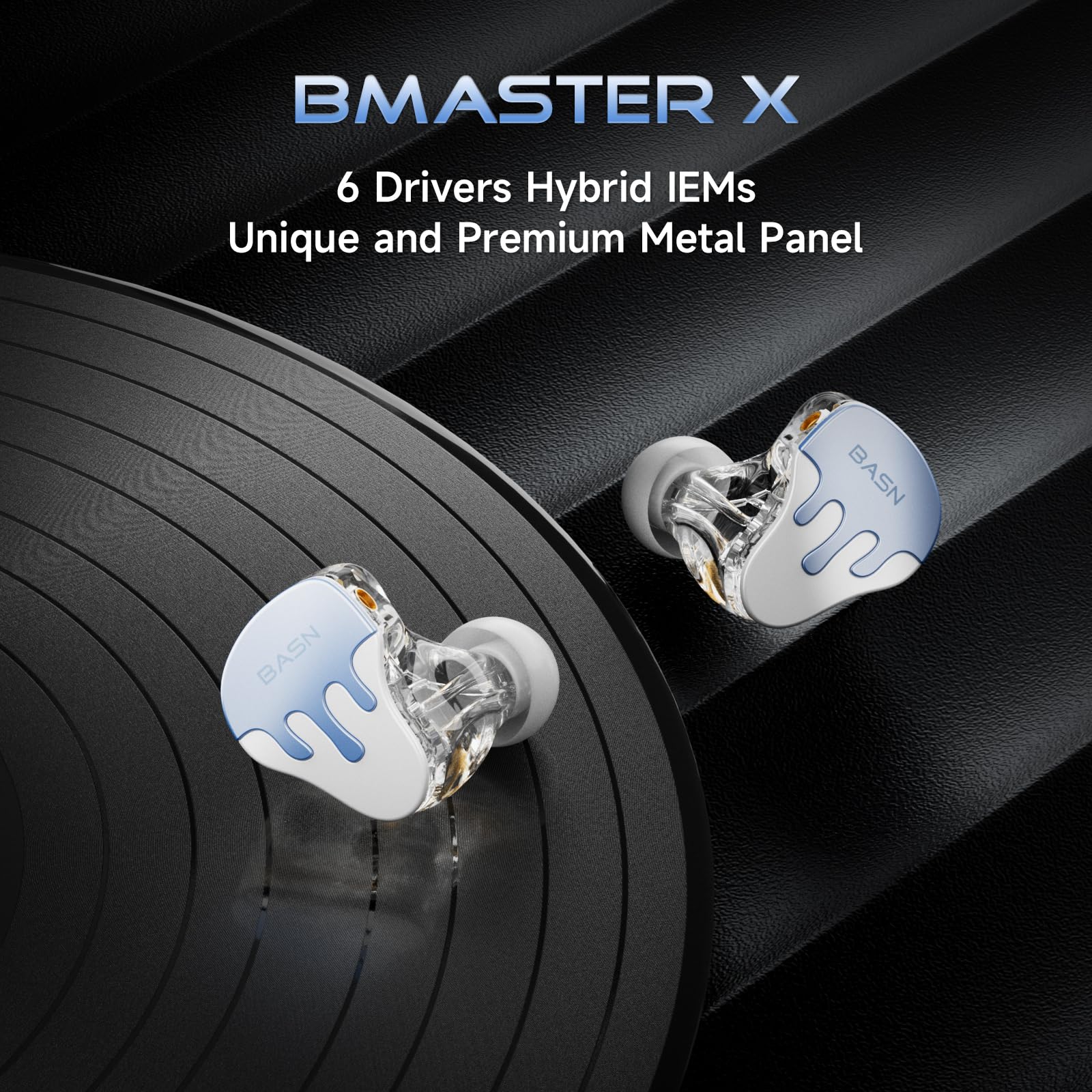 BASN BmasterX 6 driver Hybrid in-ear monitor con isolamento acustico per musicisti, palcoscenico e studio, IEM HiFi professionale, cavo OFC placcato argento a 4 core staccabile e custodia antiurto