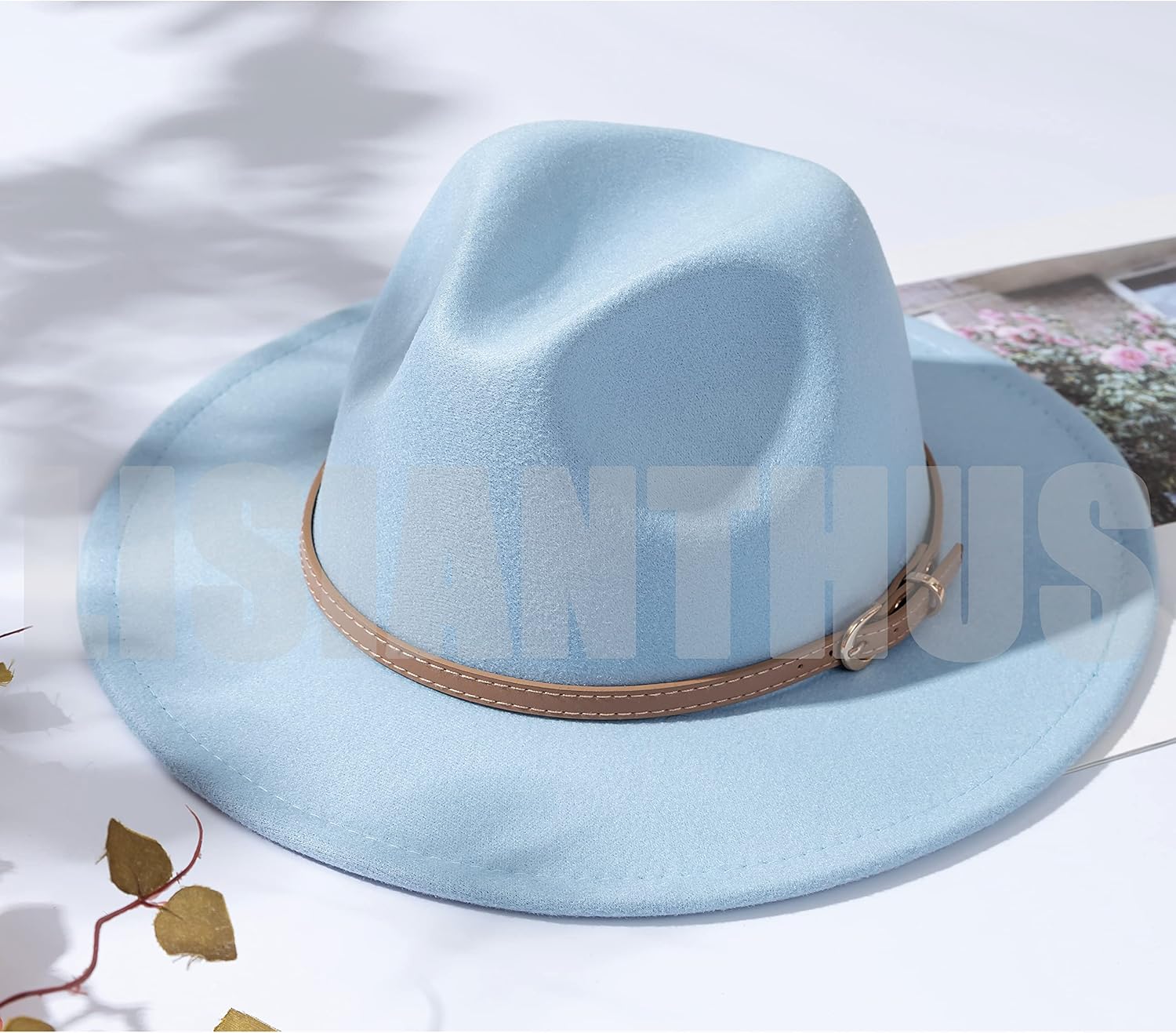 Lisianthus Women Classic Felt Fedora Wide Brim Hat with Belt Buckle - Image 6