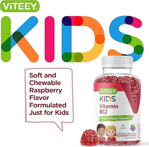 Miniatura 8 de Gomitas de vitamina B12 para niños, 1000 mcg, metabolismo, apoyo energético natural, vegano, sin gluten, sin gelatina, sin OMG, kosher, para