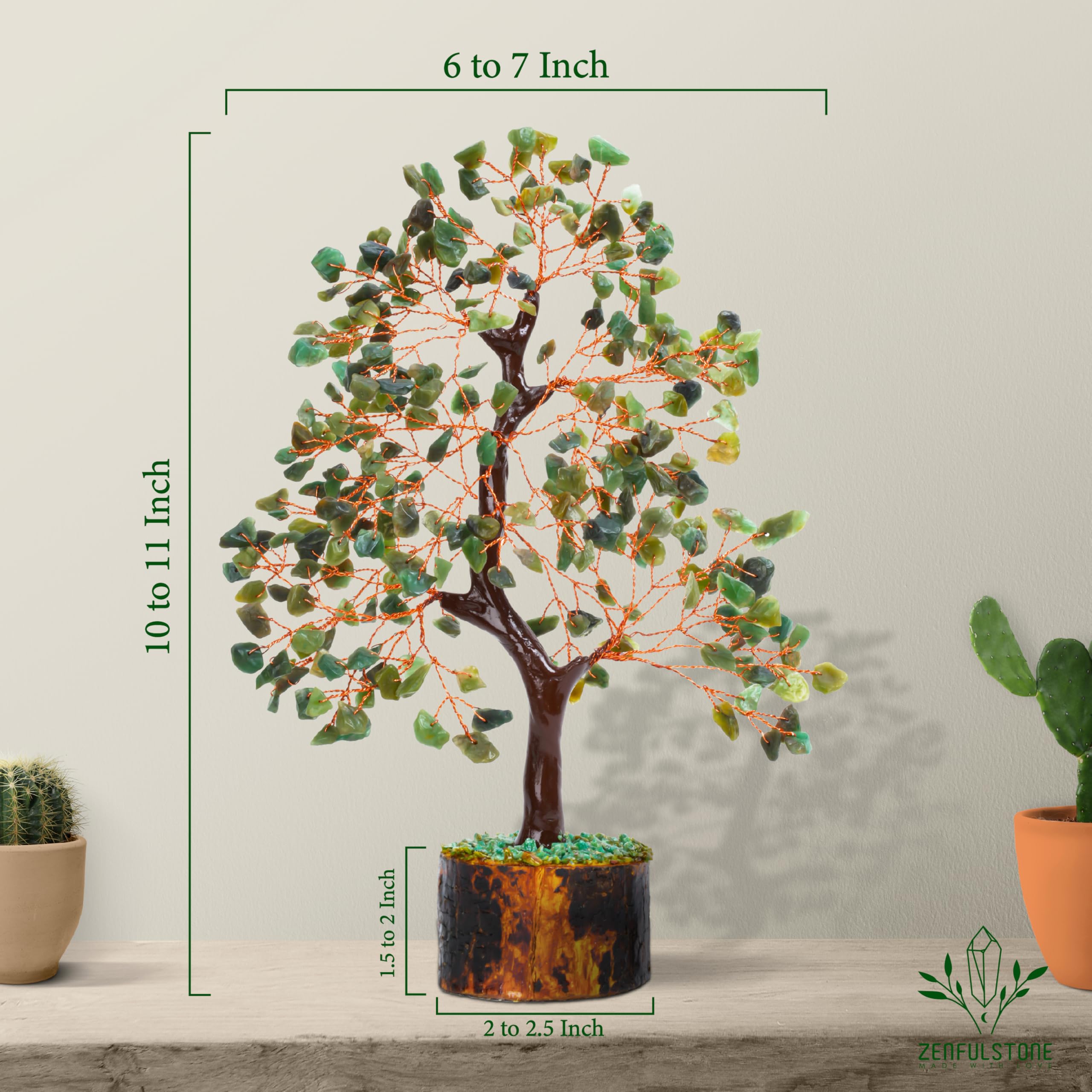 ZENFULSTONE Green Jade Crystal Tree of Life for Luck & Prosperity Decor for Home and Office, Green Jade Copper Wire, 25- 28 Centimeter - Image 3