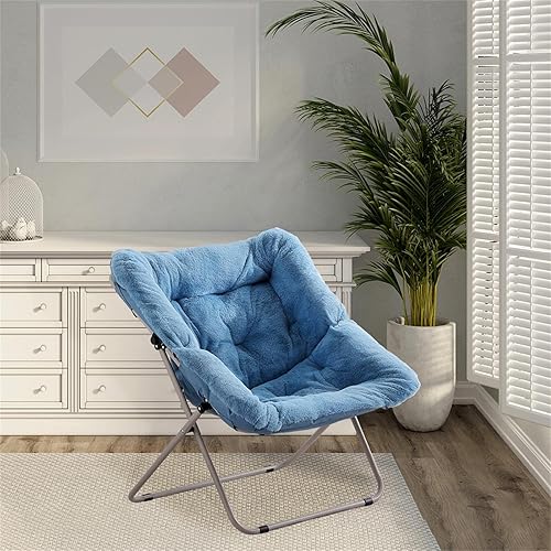 Miniatura 28 de Silla platillo, cómodas sillas de dormitorio, silla plegable de piel sintética de gran tamaño, silla plegable con marco de metal para sala de estar,