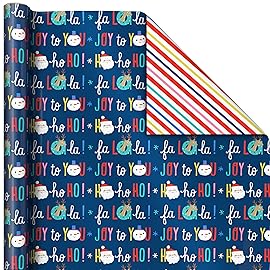 Hallmark Reversible Christmas Wrapping Paper for Kids (3 Rolls: 120 Sq. Ft. Total) Snowmen, Stripes, Trees, Skiing Santa, Zebras, Hedgehogs, Penguins