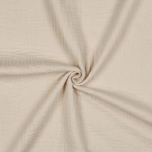 VmG-Store Tessuto in mussola naturale, double gauze, larghezza 135 cm, 100% cotone, per vestiti, biancheria da letto, bambini, tovaglia, runner da tavolo, tessuto da cucito (mussola, coupon da 2 m)