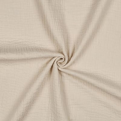 VmG-Store Tessuto in mussola naturale, double gauze, larghezza 135 cm, 100% cotone, per vestiti, biancheria da letto, bambini, tovaglia, runner da tavolo, tessuto da cucito (mussola, coupon da 2 m)