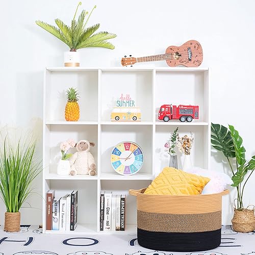 Miniatura 5 de MINTWOOD Design Cesta decorativa extragrande de 22 x 14 pulgadas de cuerda de algodón tejida para almacenamiento, sala de estar con asas y cesta de