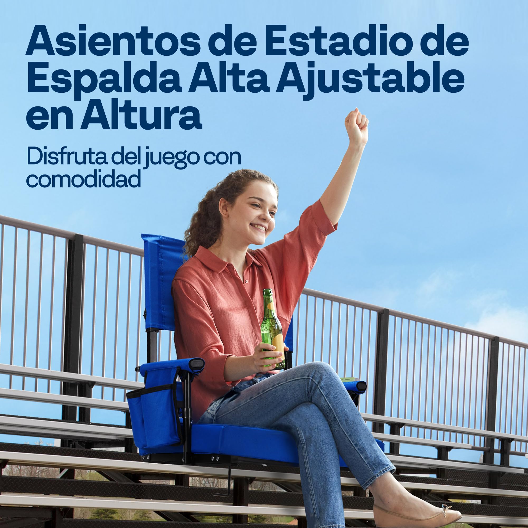 VIVOHOME Asientos de Estadio con Respaldo y Cojín Paquete de 2 Sillas Portátiles para Gradas con Portavasos y Correa para el Hombro