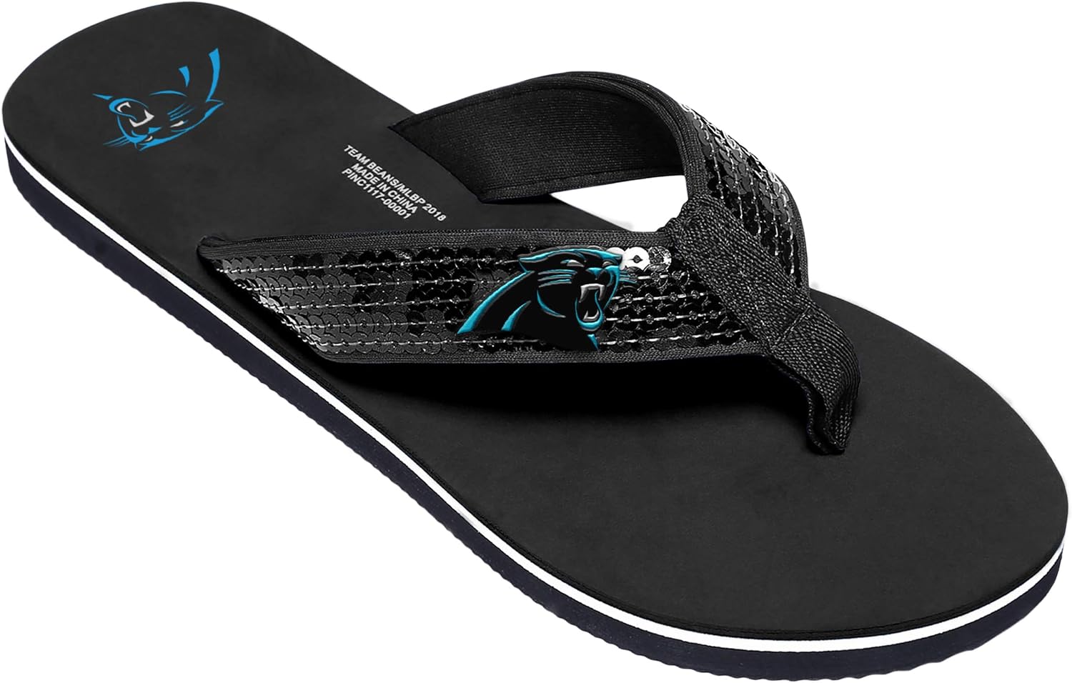 FOCO Womens NFL Team Logo Sequin Strap Sandals Flip Flops