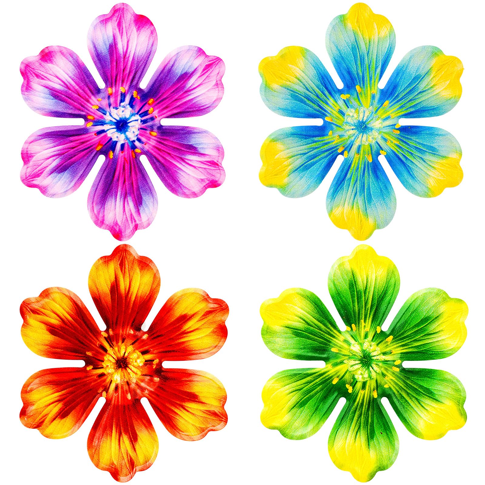 Junware 4Pcs Metal Flower Decor, 6.2" Outddoor Metal Wall Art Hanging Decoration for Garden Fence Yard Living Room Patio Backyard, Metal Flowers for Outside