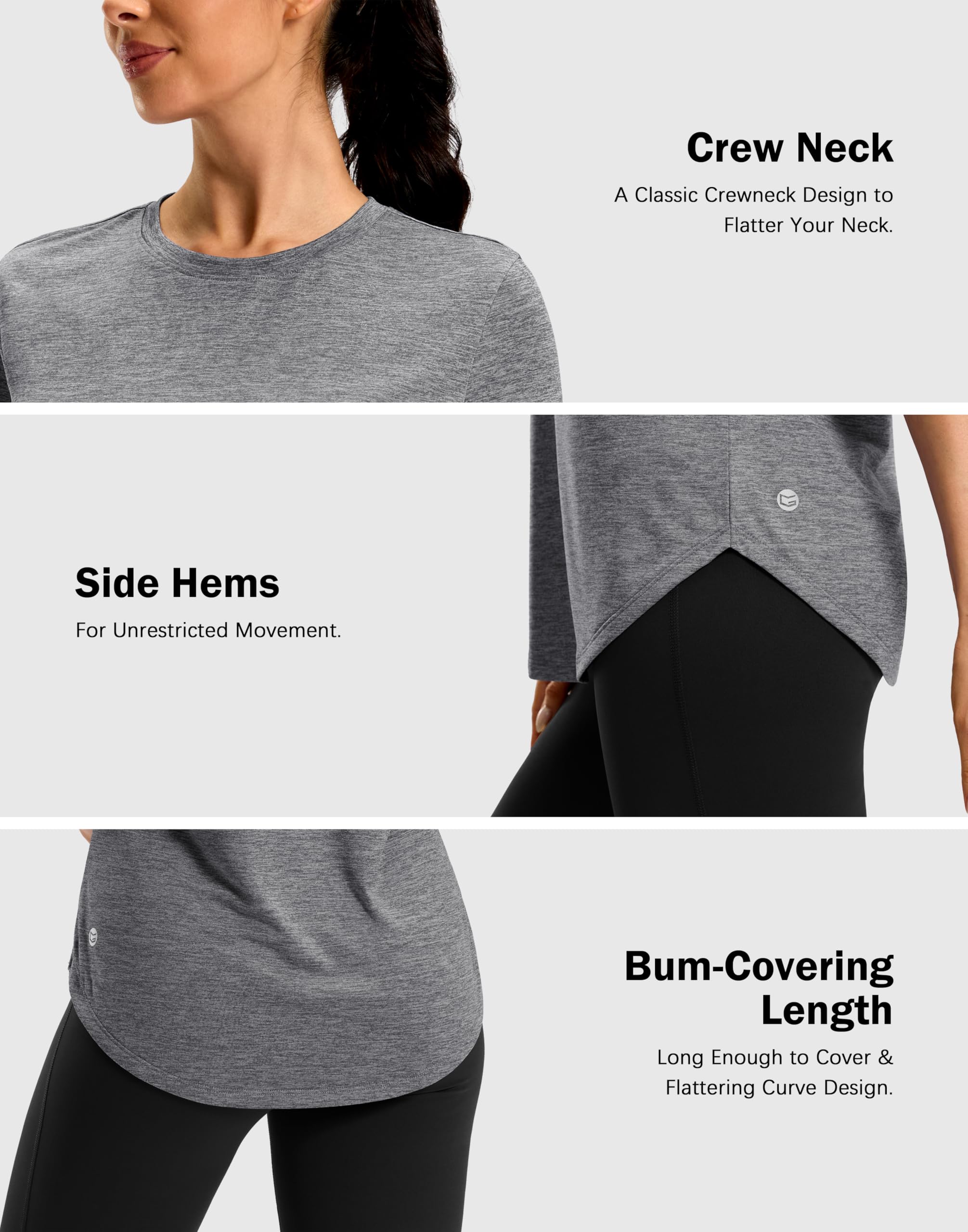 Women's Workout Shirts Bum-Covering Length Lightweight Short Sleeve Dry Fit Athletic Hiking Running Summer Tops for Women — view 5