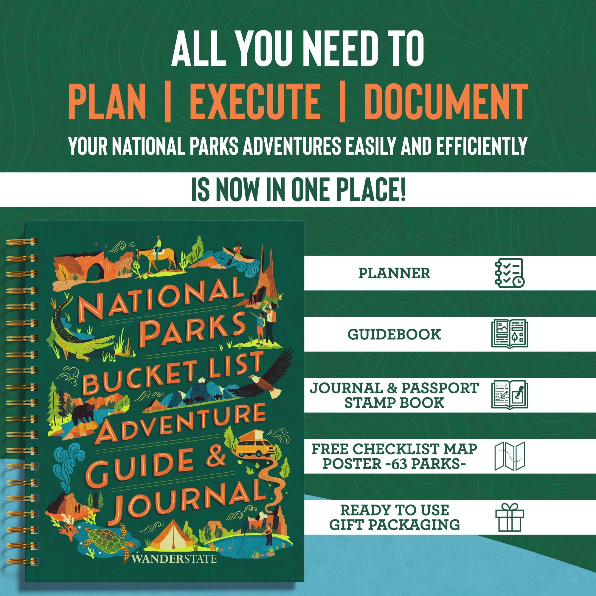 National Parks Bucket List Adventure Guide & Journal: Il tuo modo di esplorare i parchi nazionali americani e documentare le tue avventure per tutta la vita! (Planner, guida di viaggio, diario, libro
