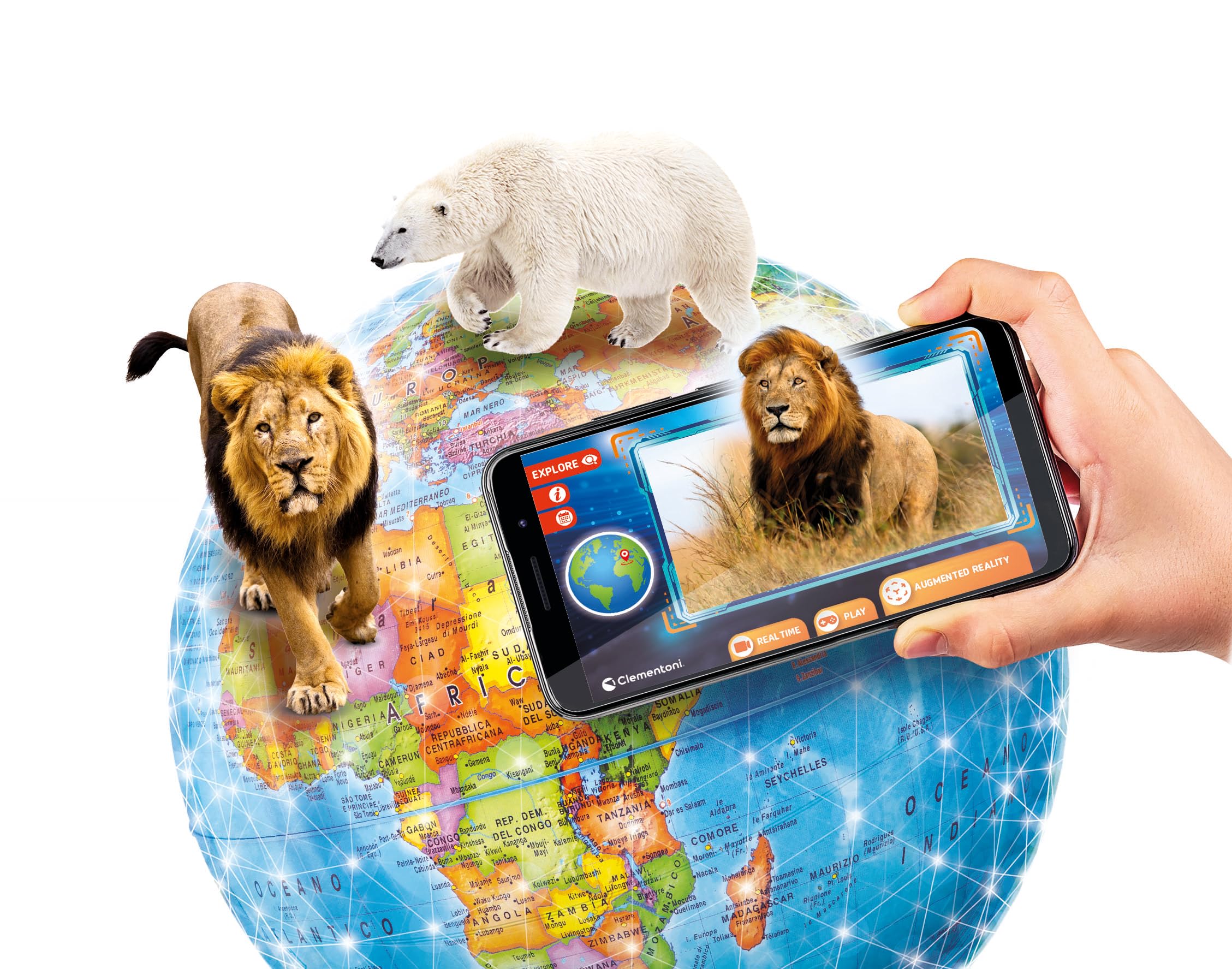 Clementoni Digitaler Globus Real-Time - Kinderglobus für Kinder ab 7 Jahren | Interaktive Weltkugel zum Lernen & Spielen 59364
