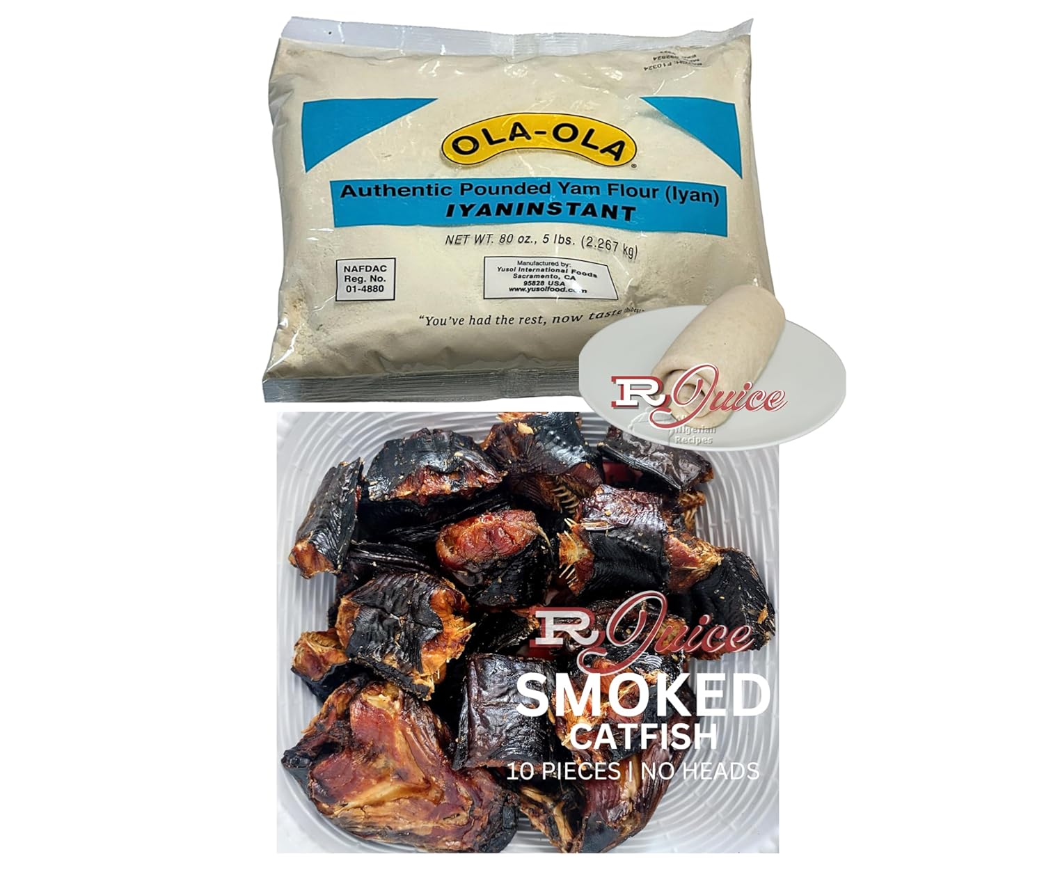 Smoked Dry Catfish 1.09LB | 10 Pieces | With No Heads WITH Authentic Pounded Yam Iyan Instant 5LB | 1 BAG