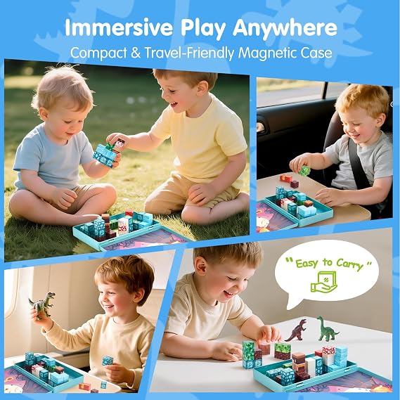 hahaland Mini Magnetic Blocks Travel Set with Magnetic Case for Kids 3-5