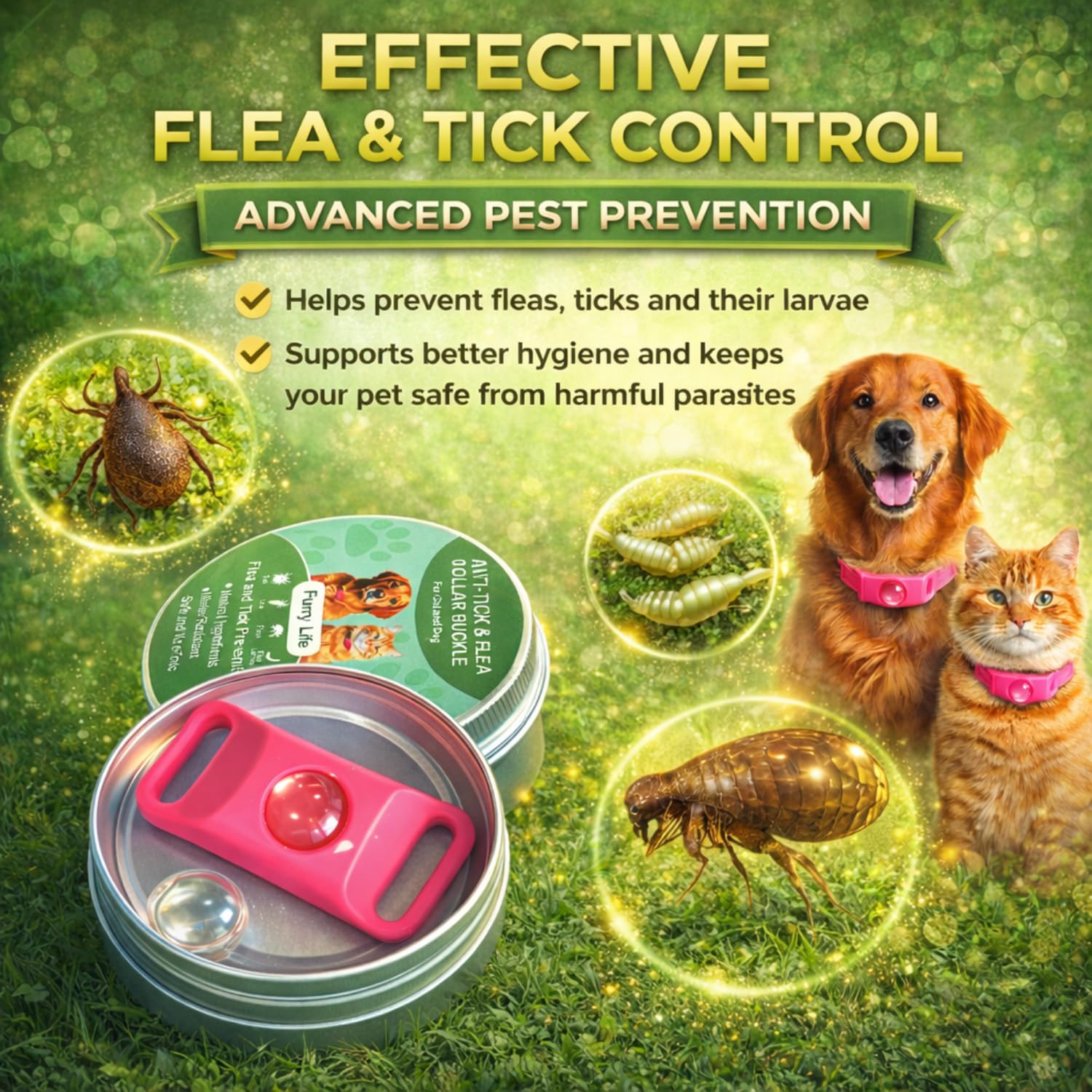 Furry Life Flea & Tick Prevention Pet Tag β Waterproof Collar Pendant, Chemical-Free Protection for Dogs, Cats & Small Pets, Safe for All Breeds (Pink) 4