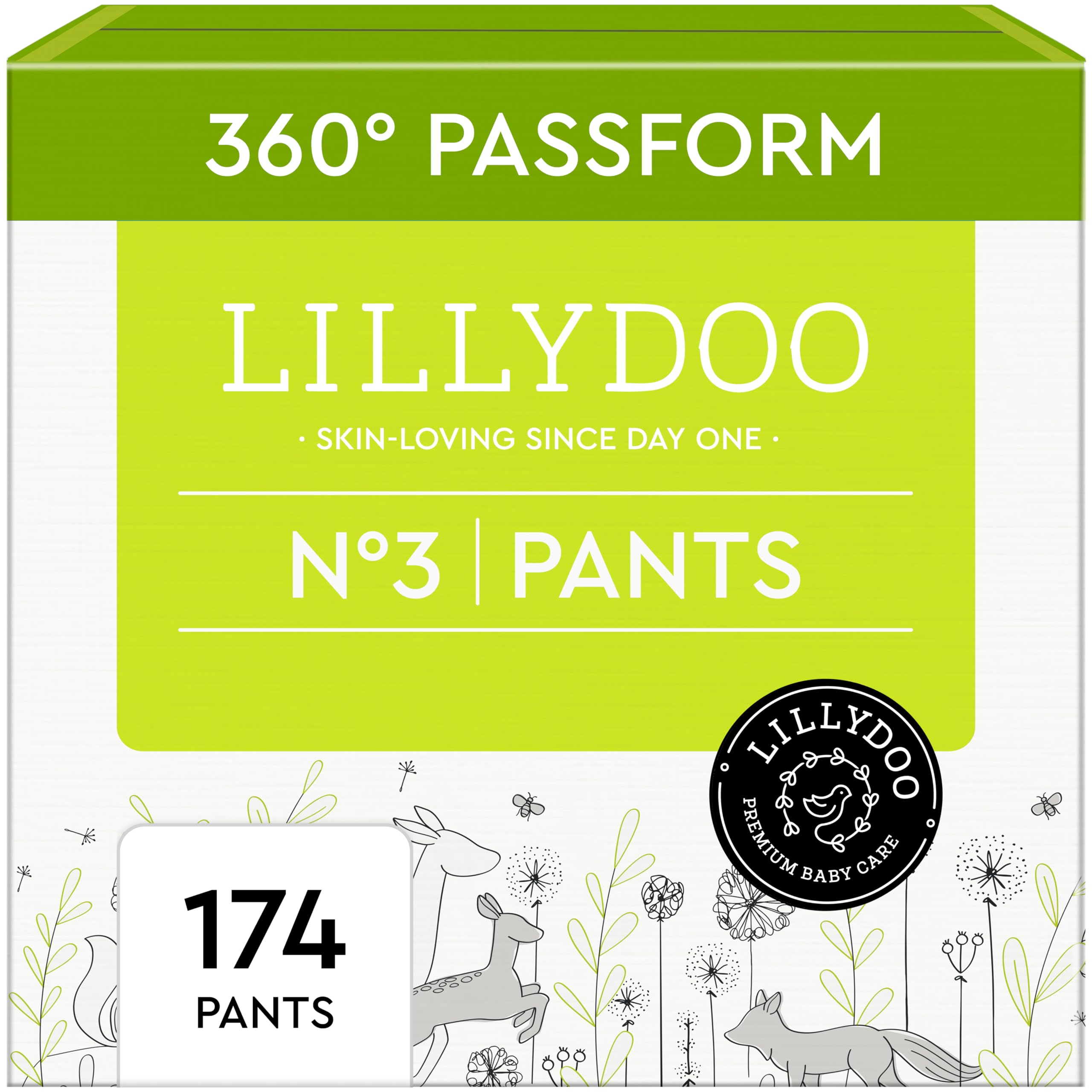 LILLYDOO Baby Windeln Pants - Größe 3 (6+ kg), Monatsbox (174 Höschenwindeln), Sicherer Auslaufschutz - Hautfreundlich, Weich & Ohne Lotionen für empfindliche Haut, Dermatologisch getestet