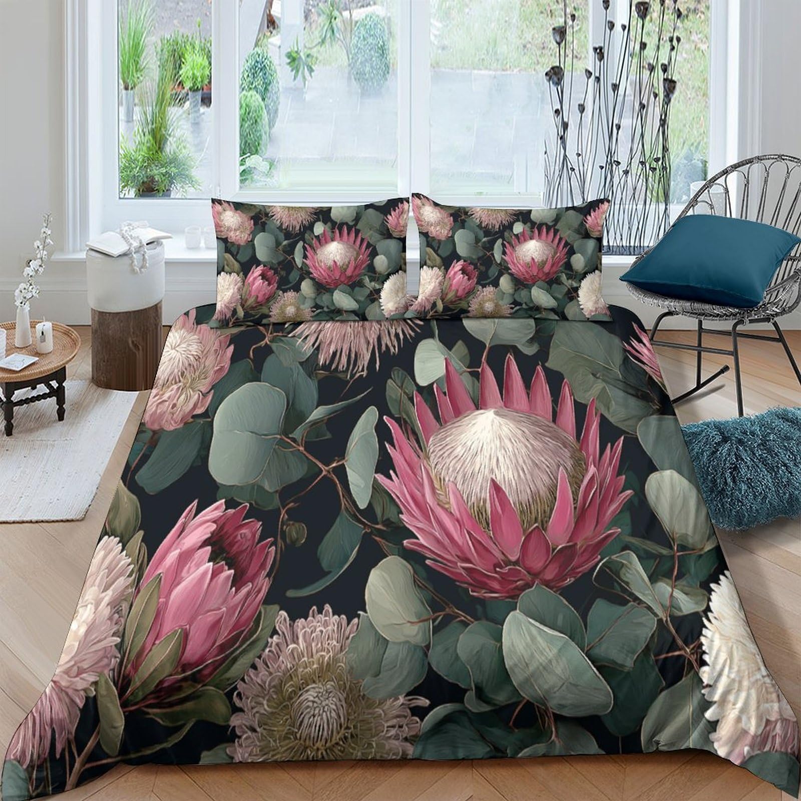 Ctjqhvkz Style-9 3D Printed Protea Floral Fitted Sheet Microfiber Soft Non Slip Mattress Cover Bedroom Decor Washable Single（135X200cm）
