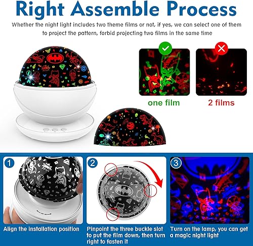 Miniatura 4 de VANSHINIEER Proyector de luz nocturna de Batman para niños, juguetes de dinosaurio para niños, luz nocturna de bebé Superman para regalo de