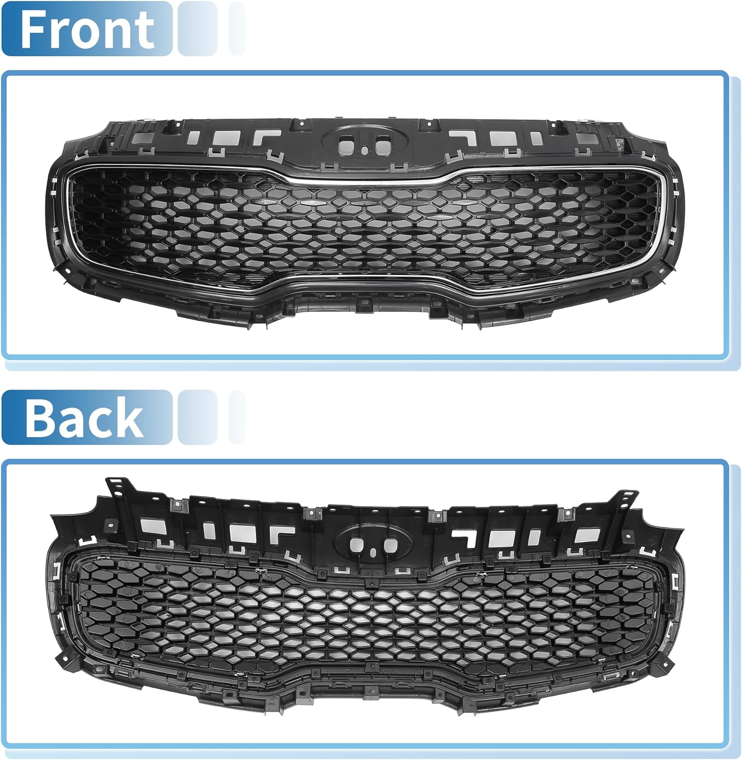 X AUTOHAUX Front Upper Hood Bumper Grille Grill for Kia Sportage 2017-2019 Front Upper Bumper Kidney Grille Grill Honeycombs Black Chrome Silver Tone