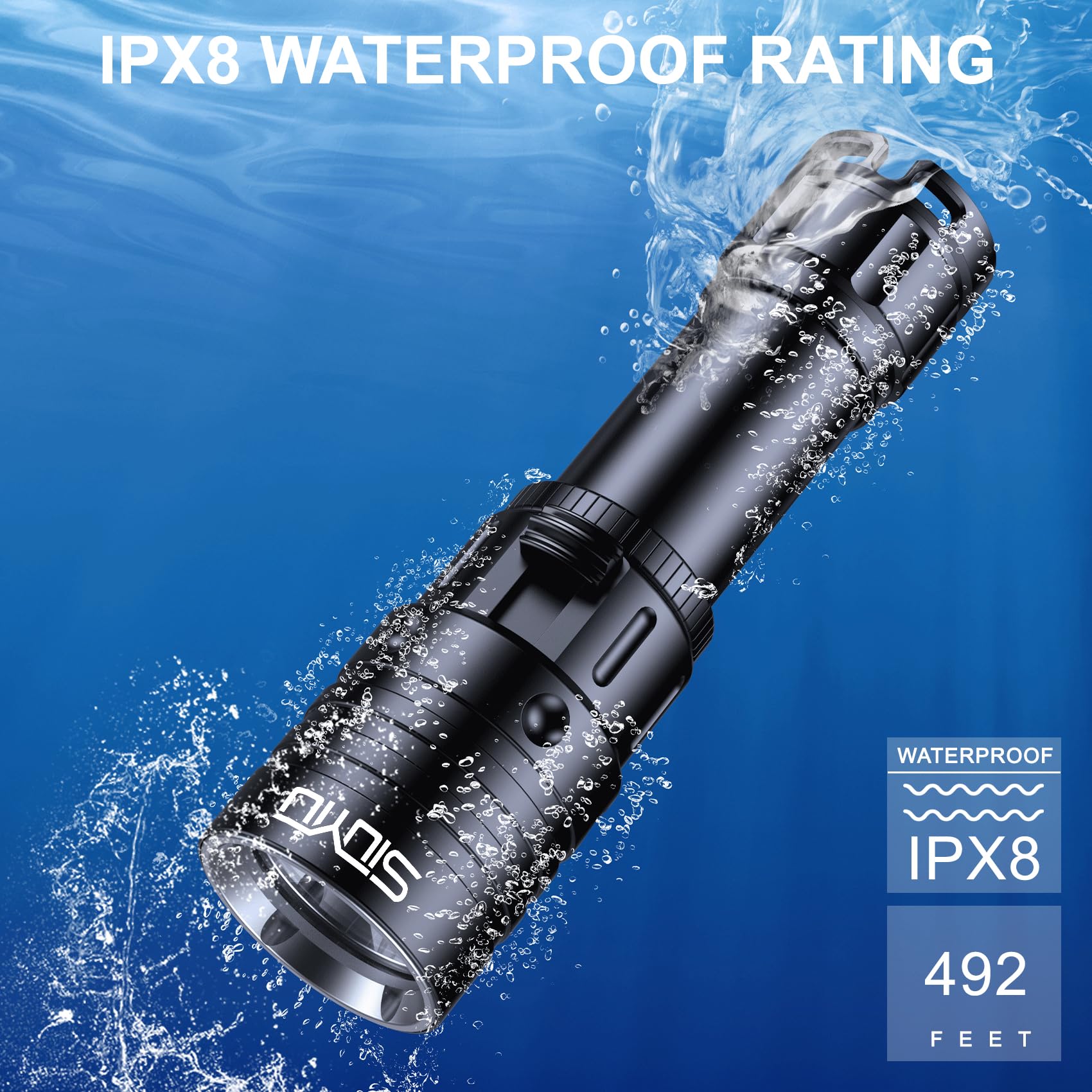 Lampe de poche professionnelle de plongée 2000 lumens - Étanche IPX8 - Chargeur USB rechargeable - En alliage d'aluminium - Pour plongée de nuit/grotte et utilisation d'urgence