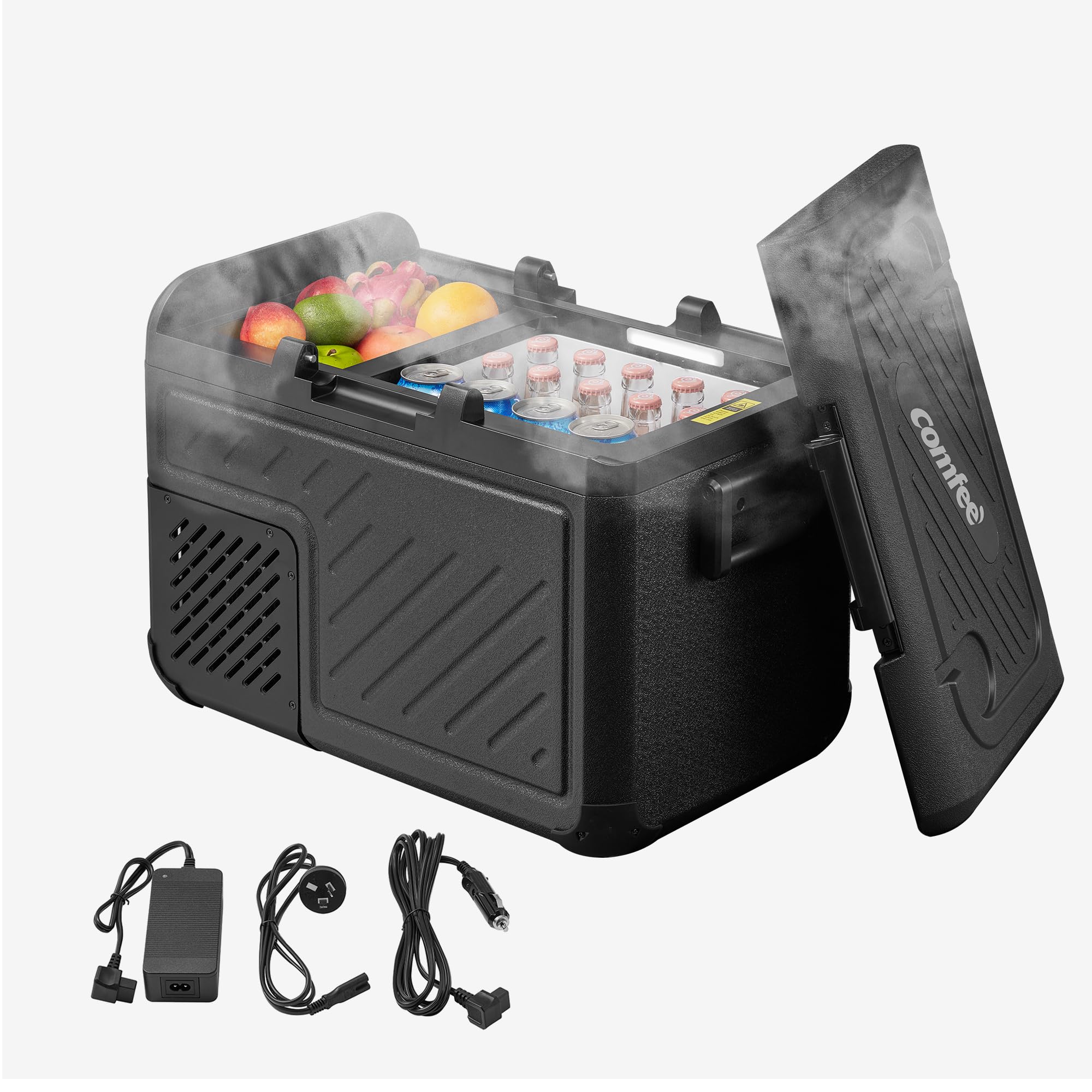 COMFEE' Frigo per Auto 25L, Frigorifero Portatile, Spina da 12V e 230V | Temperatura Regolabile - 20~20 ℃ con Schermo LCD, Prota a Doppia Anta Smontabile, per Camion, Camper, Barca, RCP25BL3EU(E)
