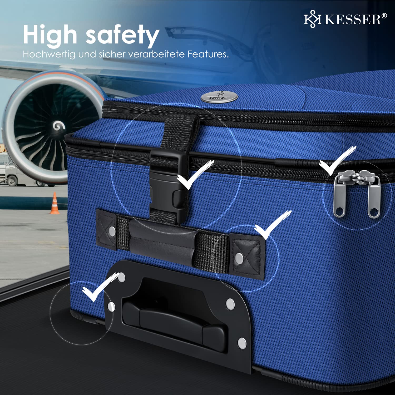 KESSER® Set di trolley 4pz | set di valigie da viaggio con rotelle | set completo di 4 valigie business | S M L XL | scomparto a rete | rotelle | manico telescopico | valigie borse