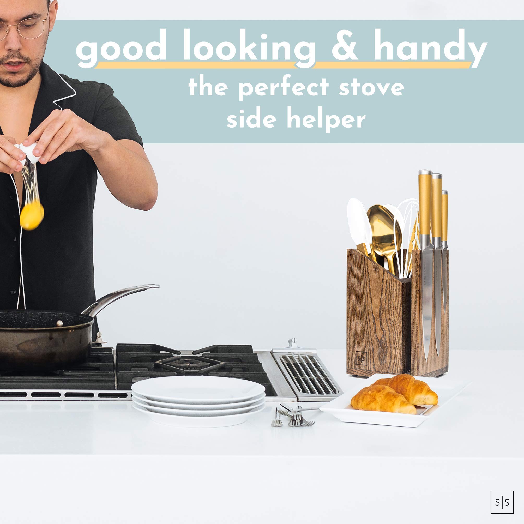 Knife Holder and Kitchen Utensil Caddy 2 in 1, Dual Purpose