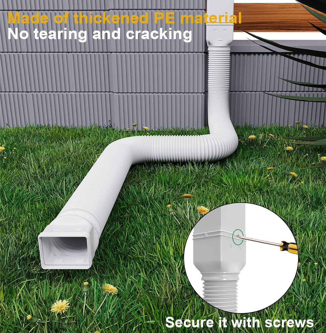 Ogutter Rain Gutter Downspout Extensions, Downspout Extender for Rainwater Drainage Flexible, Down Spout Drain Extension Pipe and Extendable from 21 to 66 Inches (3 Pack, White)