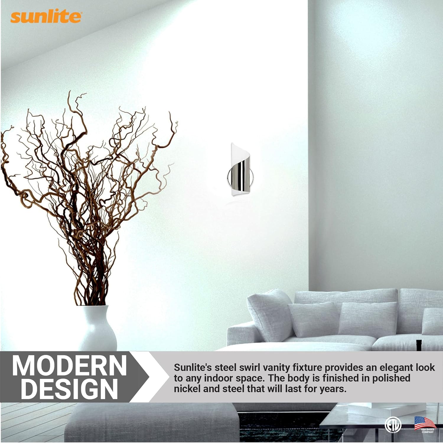 Sunlite 46059 Steel Swirl Decorative Wall Sconce Fixture, G9 Base Socket, 120 Volts, Polished Nickel, ETL Listed, for Residential & Commercial Use