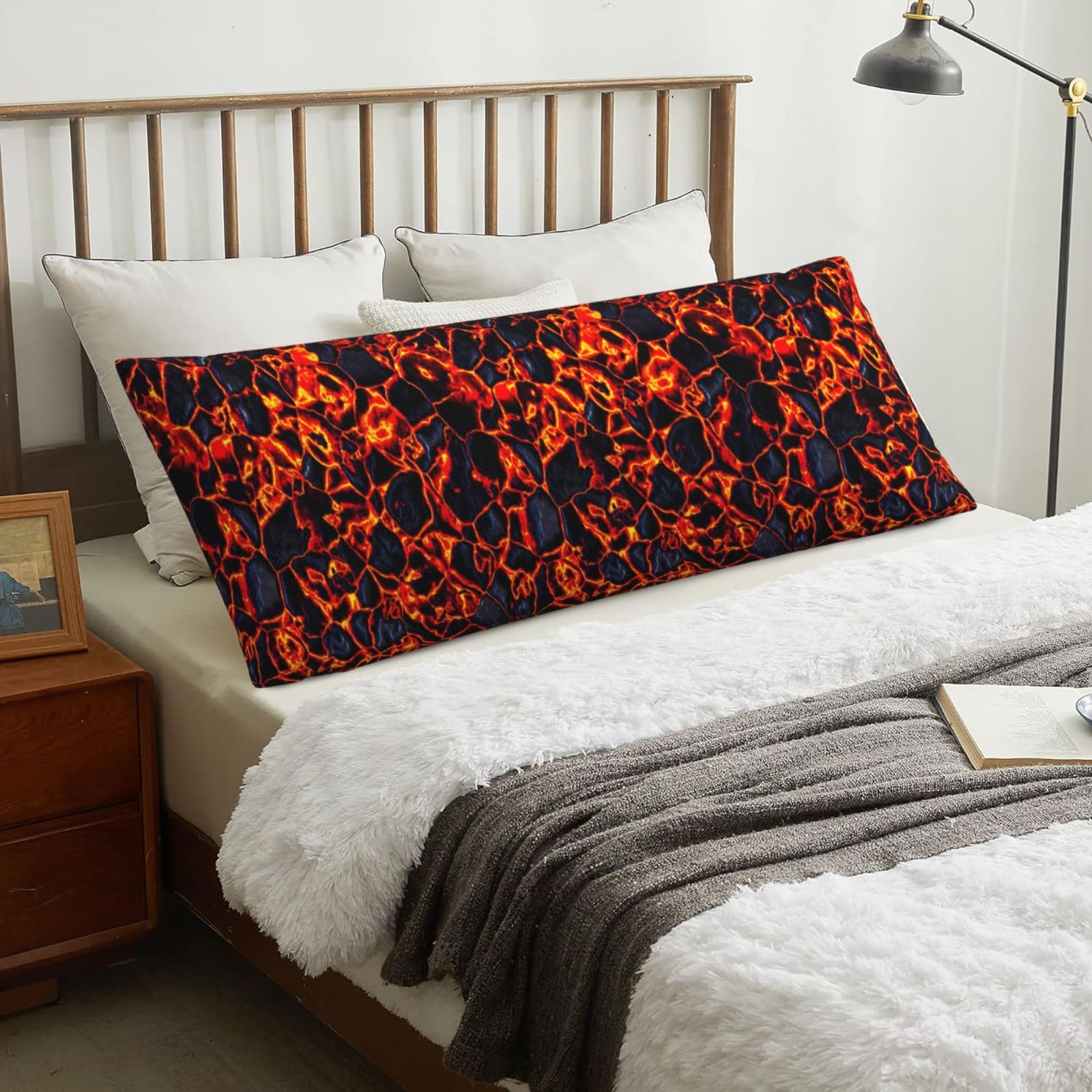 Lava Melting Rocks Red Black, Body Pillow Cover with Zipper,Long Body Pillowcase 20 x 60 in