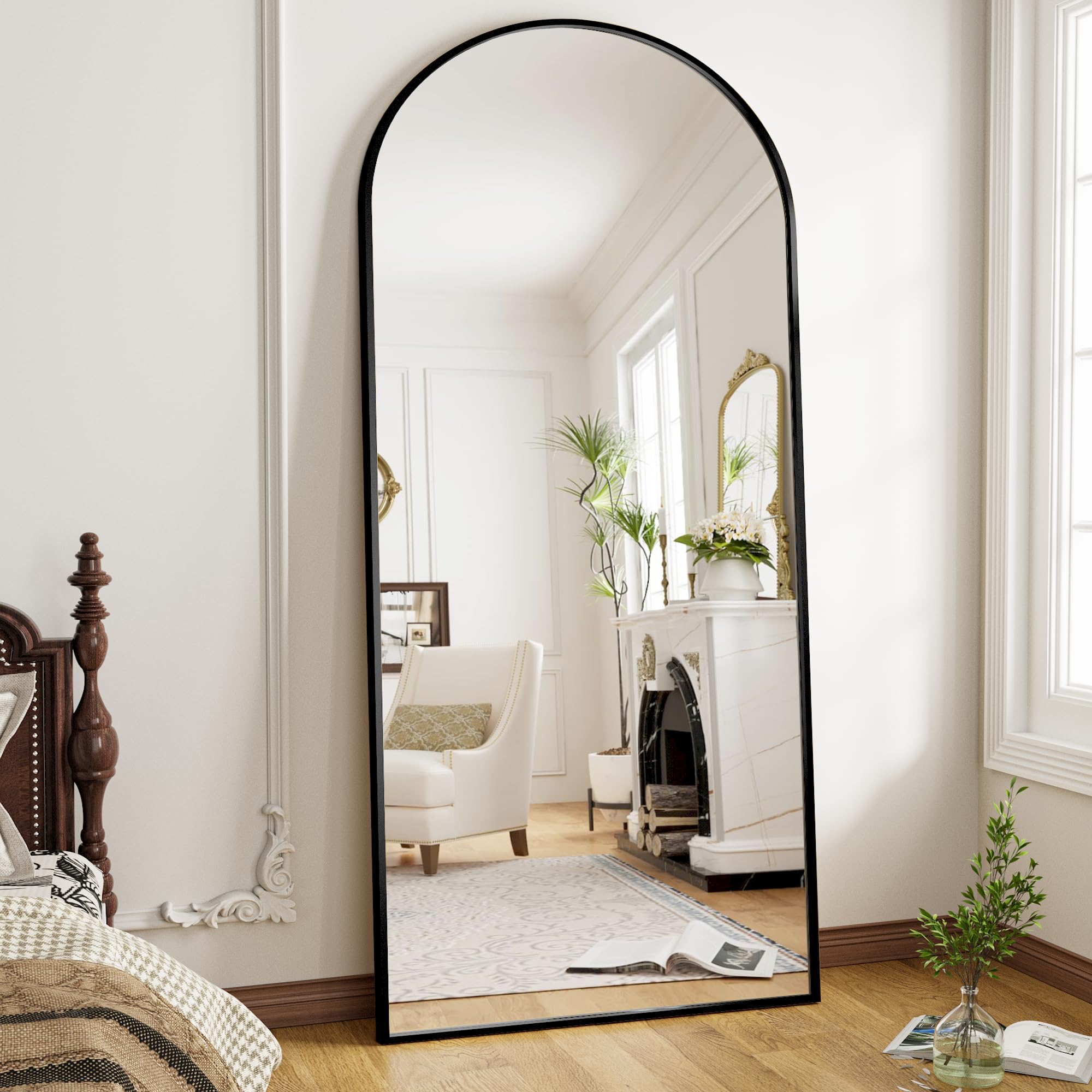 OGCAU Full Length Mirror, Floor Mirror Full Length, 76"x34" Arched-Top Mirror Hanging or Leaning, Standing Mirror, Body Mirror, Wall Mounted Mirror with Aluminum Frame for Living Room (Black)