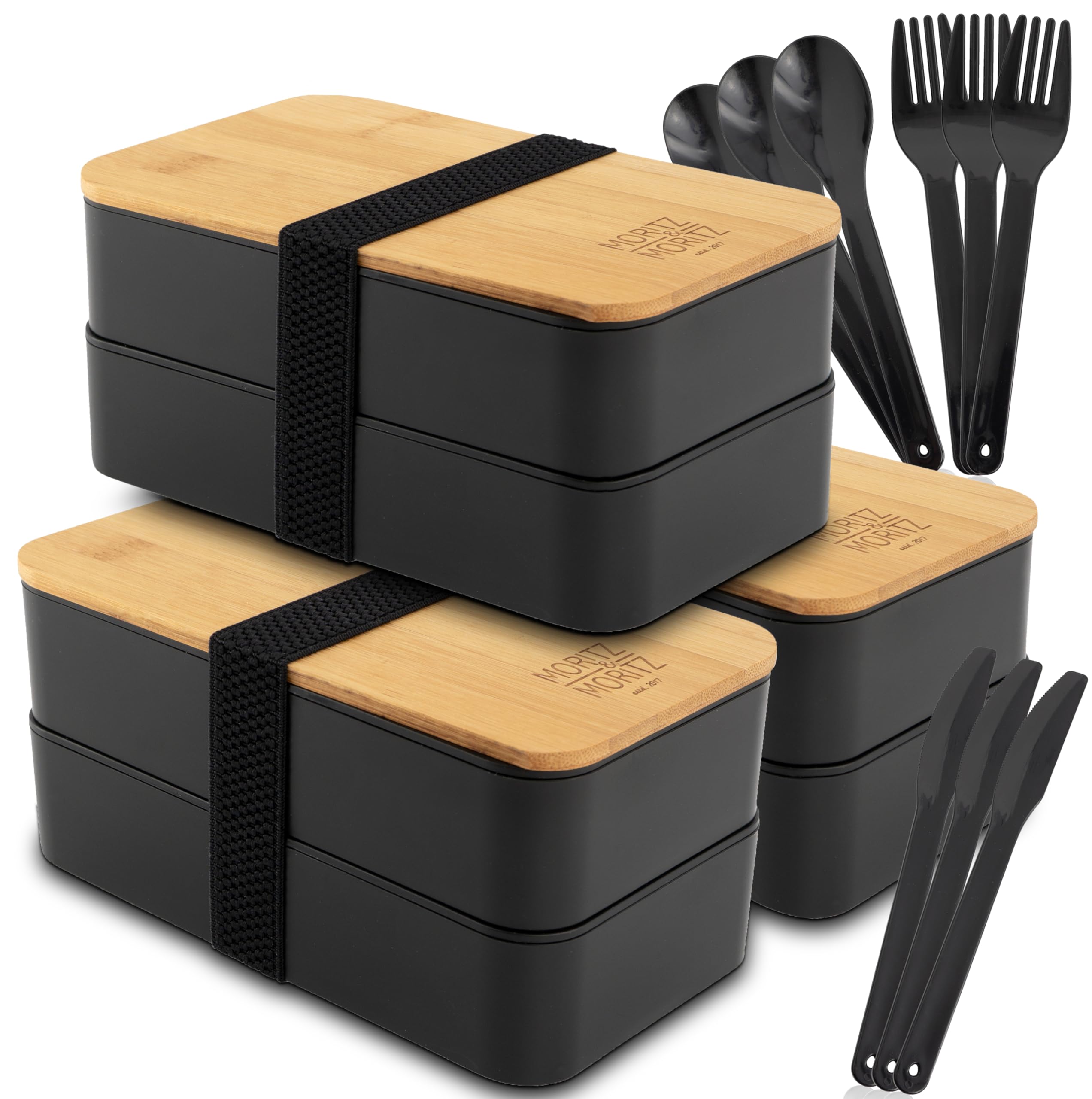 Moritz & Moritz Men's Black (3X) Set Of 3 Bento Box - Perfect Lunch Box For Adults And Children - Lunchbox With Compartts - Ideal For Work, School And On The Go