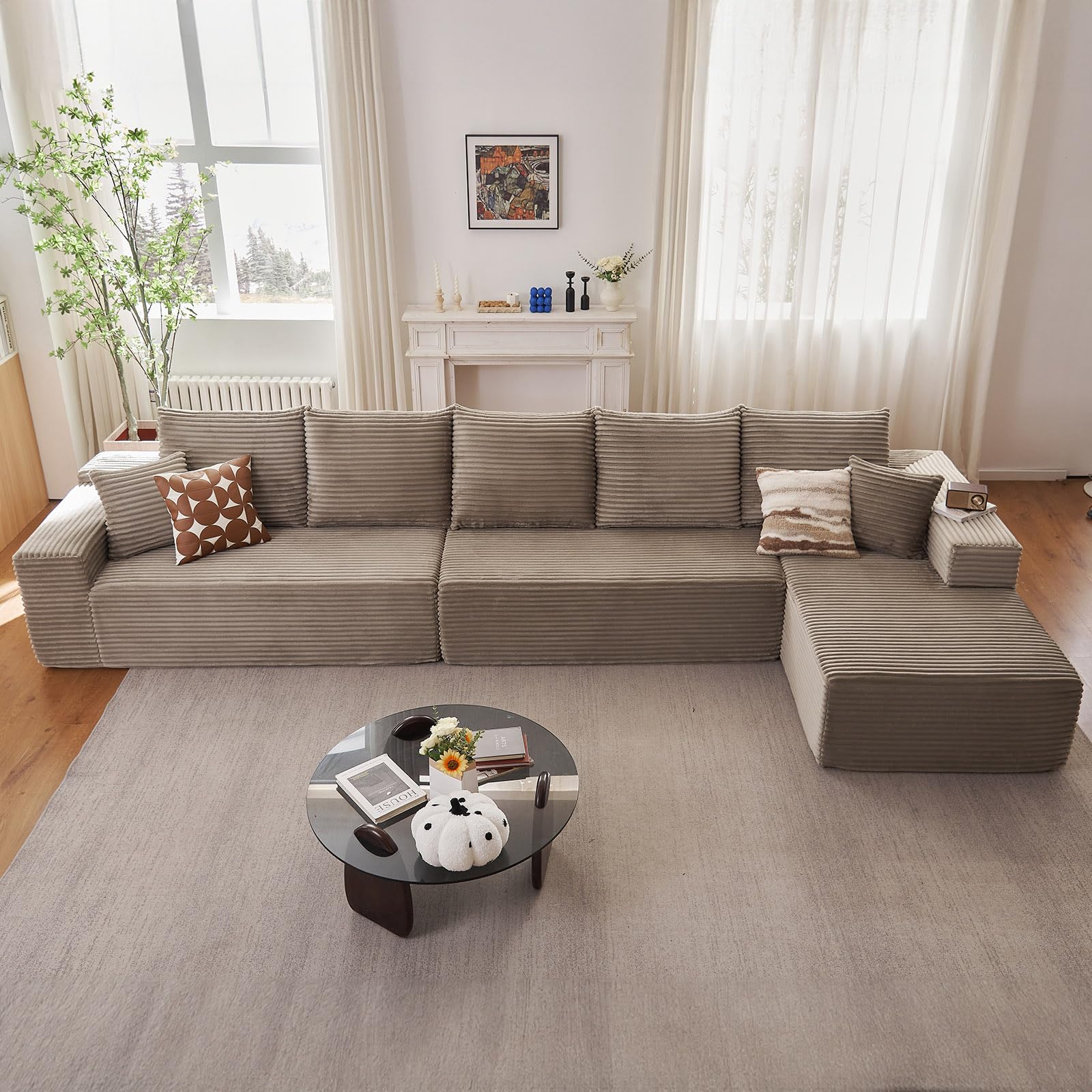 Oversized Modular Sectional Sofa Couch, Large 5 Seater Corner Sofa Modern L Shaped Sectional Couch Cloud Couches for Living Room, Office, Spacious Space, Corduroy,No Assembly Required, Camel