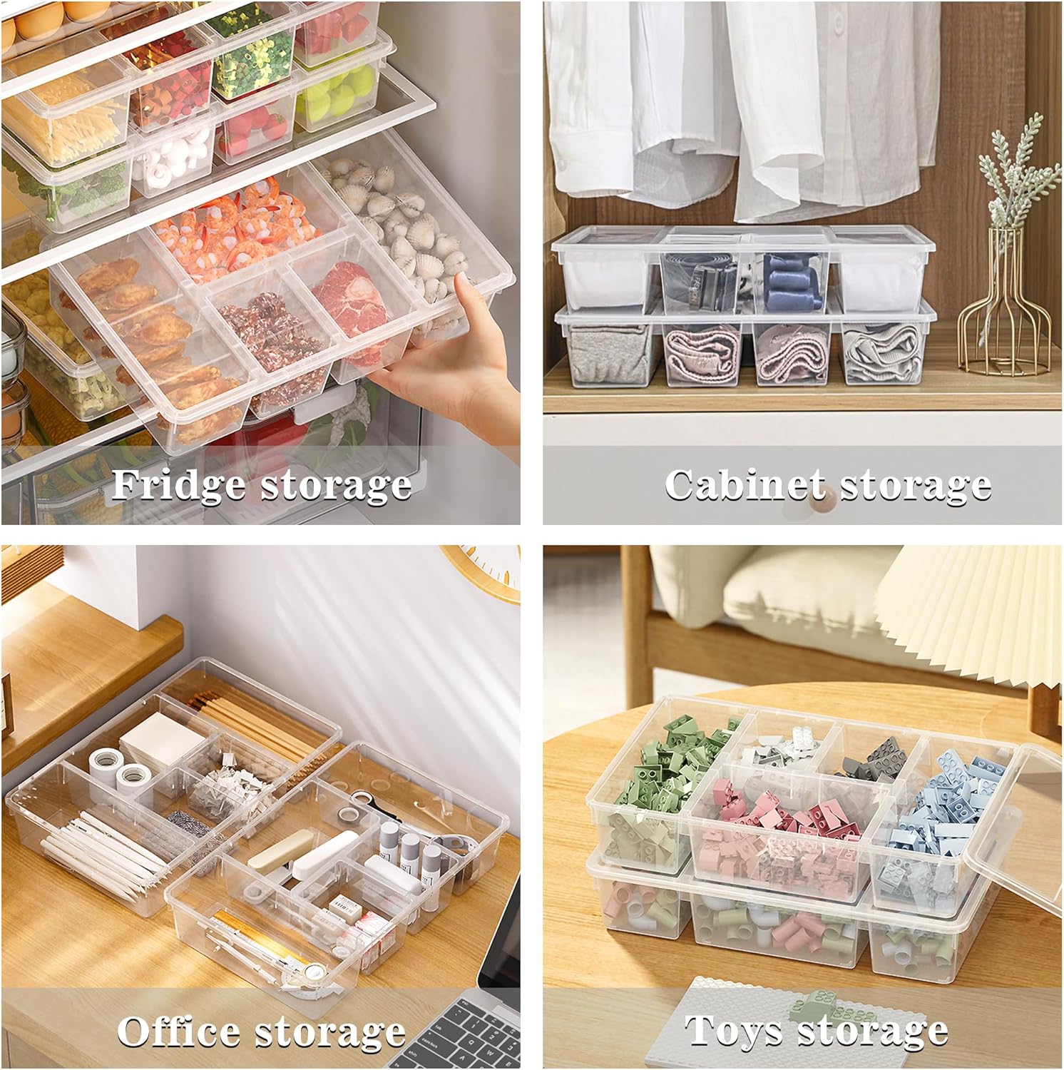 MANO 2 Pack Divided Veggie Tray with Lid - 5 Compartment Clear Snack Containers for Fridge, Stackable Produce Saver Storage for Fruits, Vegetables, Meat & Fish - Image 4