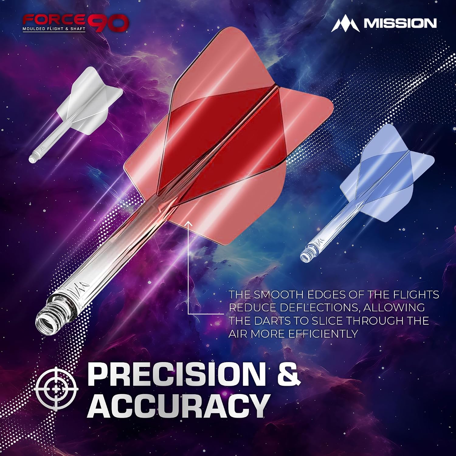Mission Darts Force 90 | Integrated Precision Moulded Dart Flight And Shaft System, Pack of 3 Professional Highly Durable Combined Dart Flights And Stems | Standard No.6