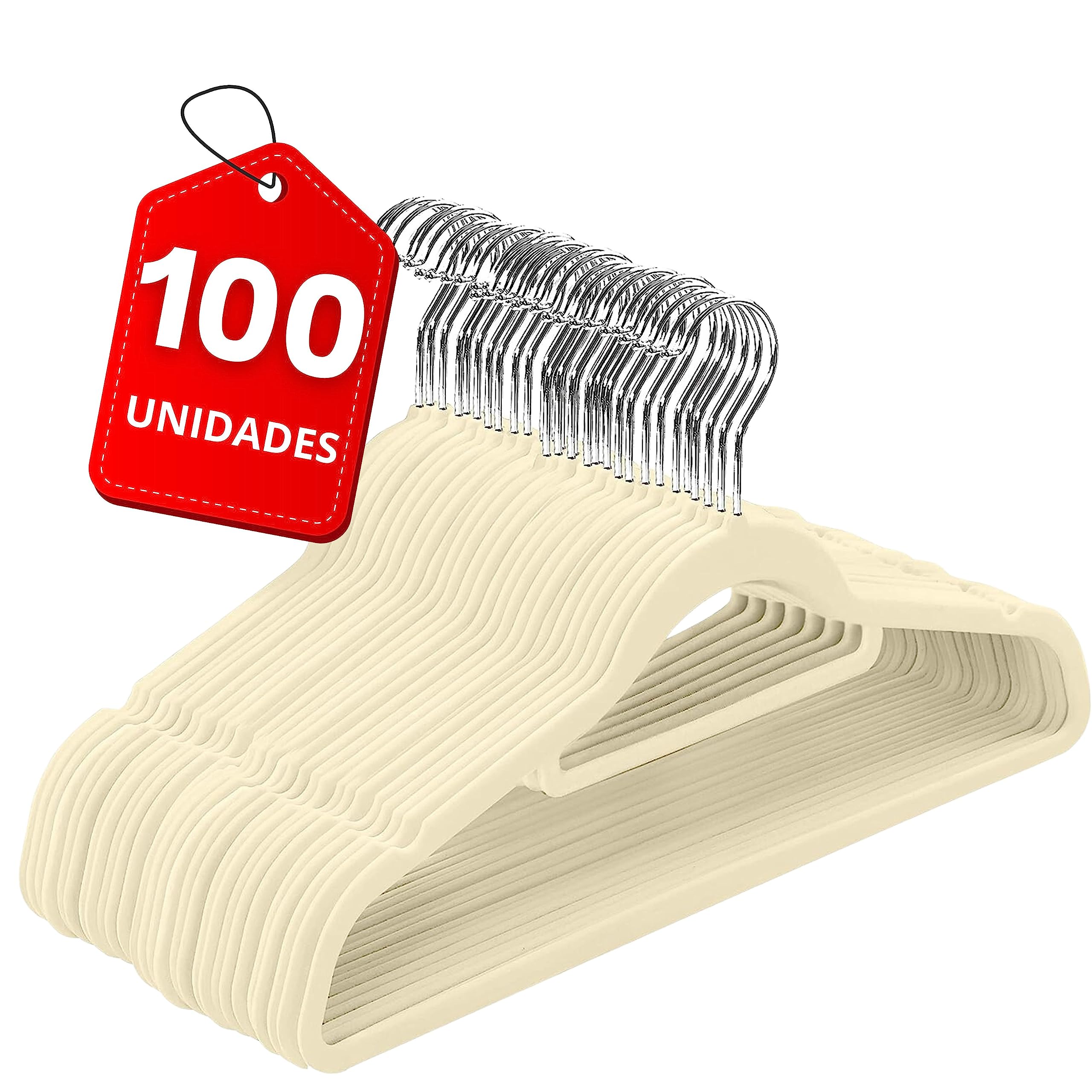 GLOBALMIX Perchas de Terciopelo - Perchas para Trajes de Terciopelo con Tie Bar - Antideslizantes - Paquete com 100 (Marfil)