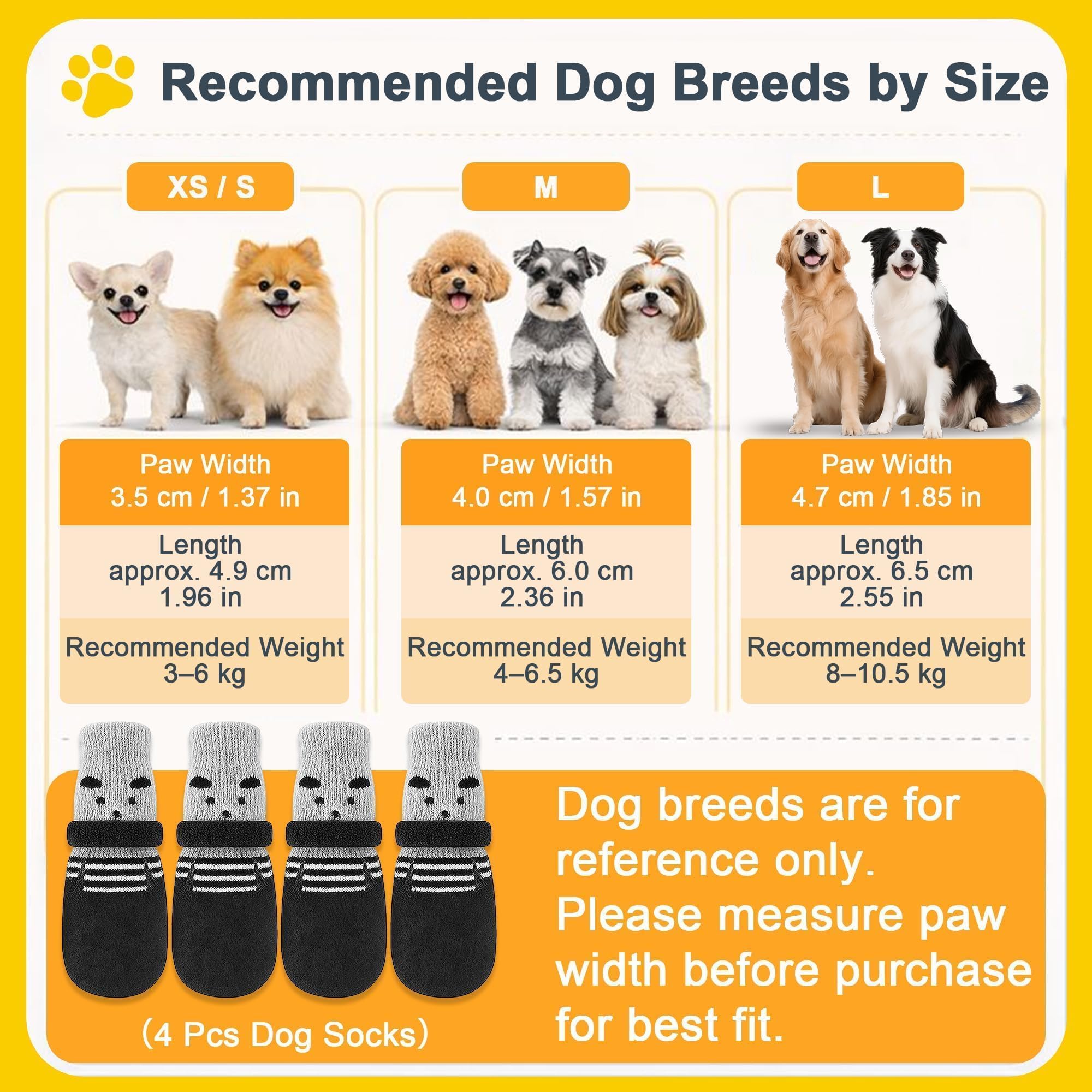 Chaussettes pour Chien Taille M, Chaussons Antidérapants avec Velcro Réglable, Protection des Pattes pour Chien, pour Petit Chien de 4 à 6 kg, Intérieur et Courtes Sorties, Noir, Lot de 4