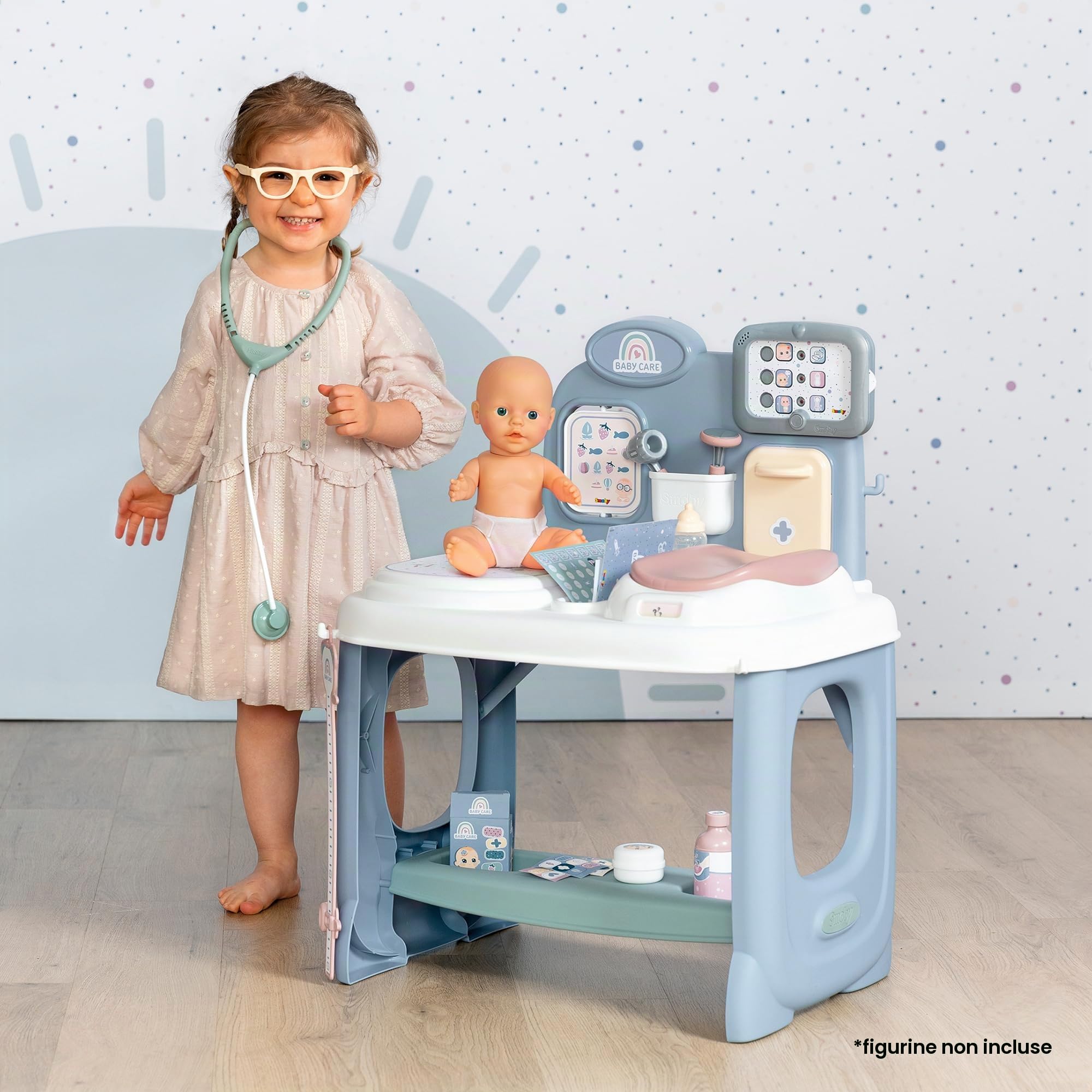 Smoby - Baby Care - Centre de Soins - Jouet Imitation Pédiatre - pour Poupons et Poupées - Tablette Electronique - 24 Accessoires Docteur - A Partir de 3 Ans