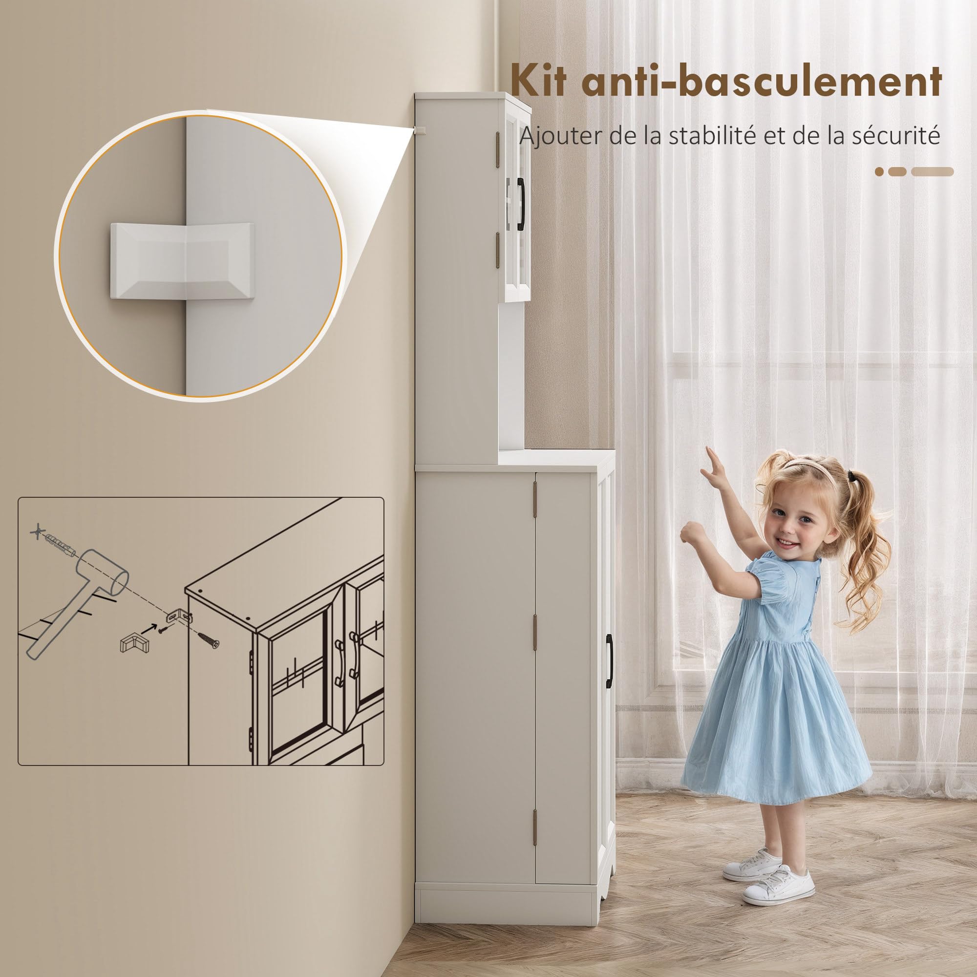 HOMCOM Buffet Haut Cuisine 4 Portes Plan de Travail 60x39,5x179,6cm Blanc