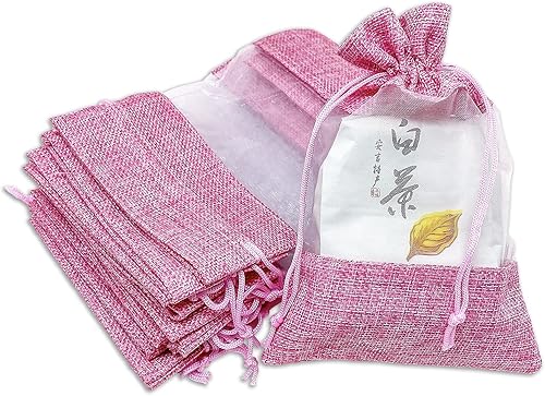 The Display Guys - Paquete de 12 bolsas de regalo medianas de arpillera y organza con cordones (5 x 7 pulgadas, rosa)  Bolsa de malla para recuerdos
