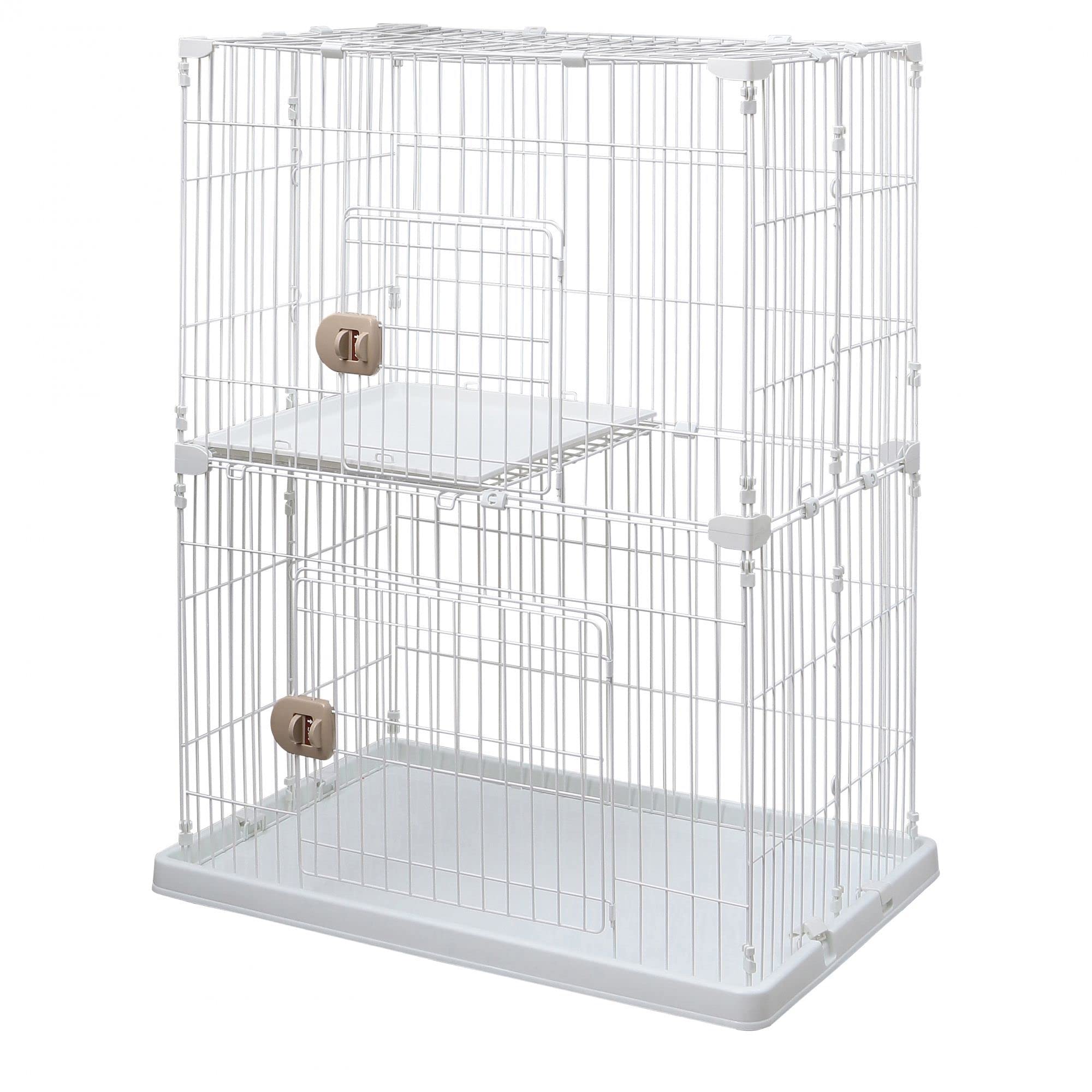 Jaula de 2 niveles Iris Ohyama PEC-902 con dos puertas en color blanco para perro o gato de interior