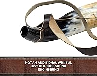 Vista 9 de Juego de cuerno de soplado rústico vikingo con soporte de madera y silbato, decoración de estilo tribal auténtico e instrumento de trompeta