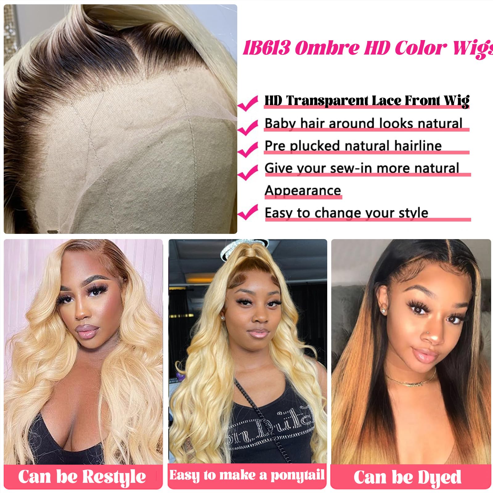 ZYR Natural Wig Shoulder Length Straight Lace Front Ombré display picture 2