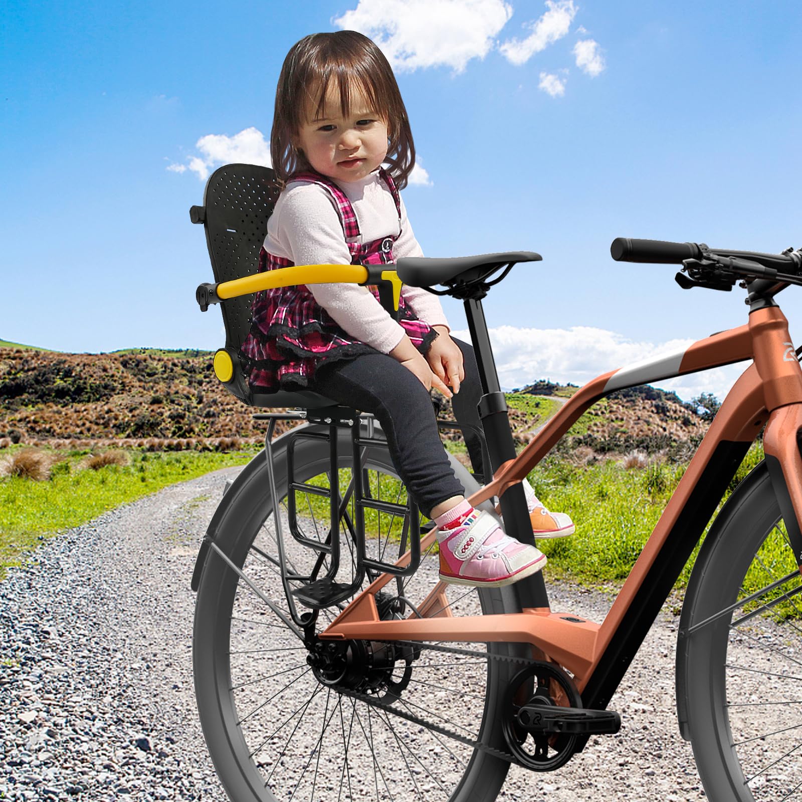 Asiento infantil plegable para bicicleta, montaje trasero, asiento de bicicleta con pedales y barra de seguridad, para bicicletas de ciudad y otras bicicletas con asiento trasero, soporta