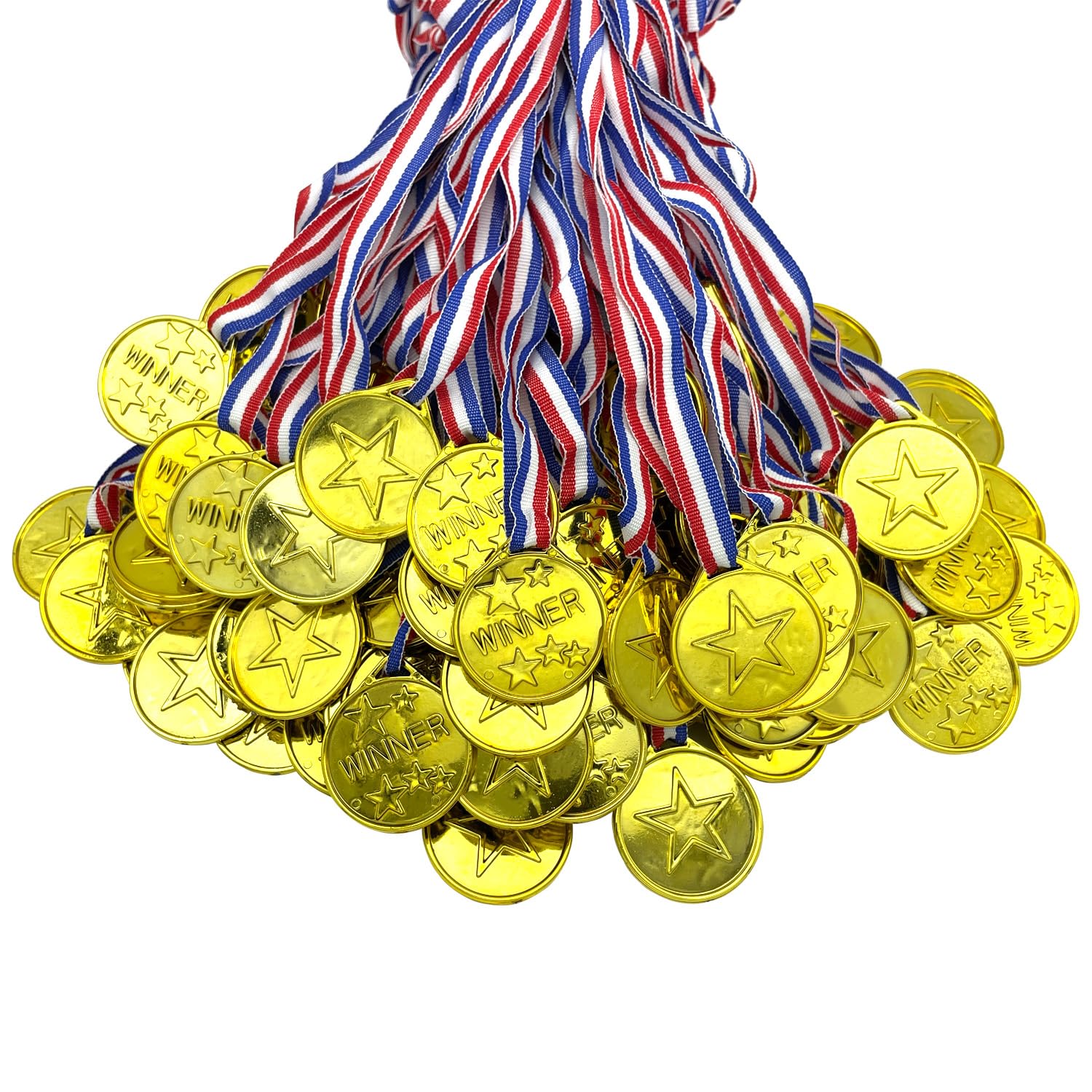 Oisinlas 100 Pcs Gold Plastic Winner Medals Award Medals for Kids School Sports, Soccer Competitions, Games, Talent Show, Gymnastic, Party Favors,