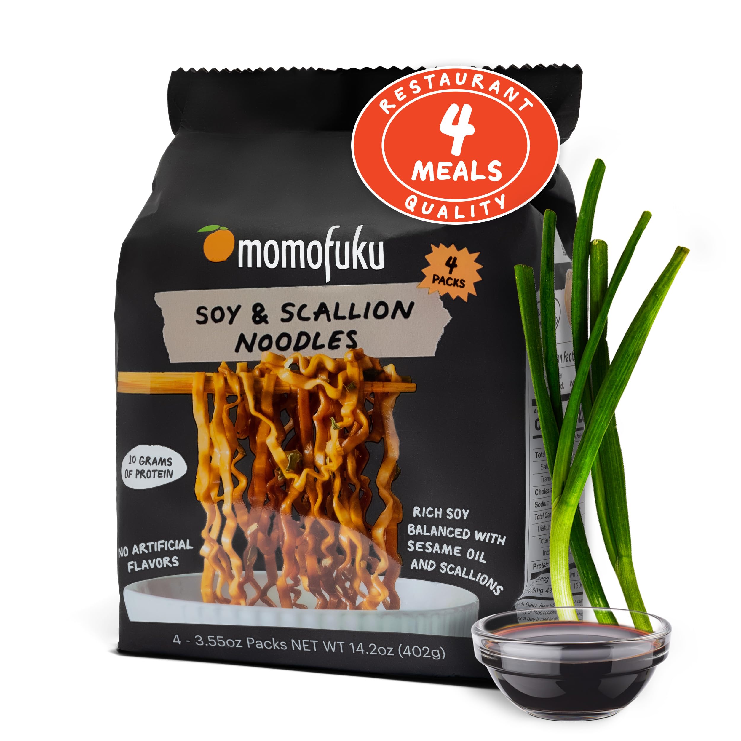 Momofuku Soy and Scallion Ramen Noodles by David Chang 4 Pack of Restaurant Quality Air-Dried Instant Noodles Now