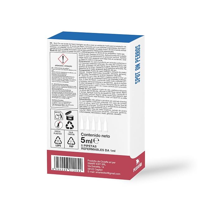 Foto 3 de 3 de Natural Exit - Spot On Antiparasitario Natural para Perros, 5 Pipetas Reutilizables de Larga Duración…