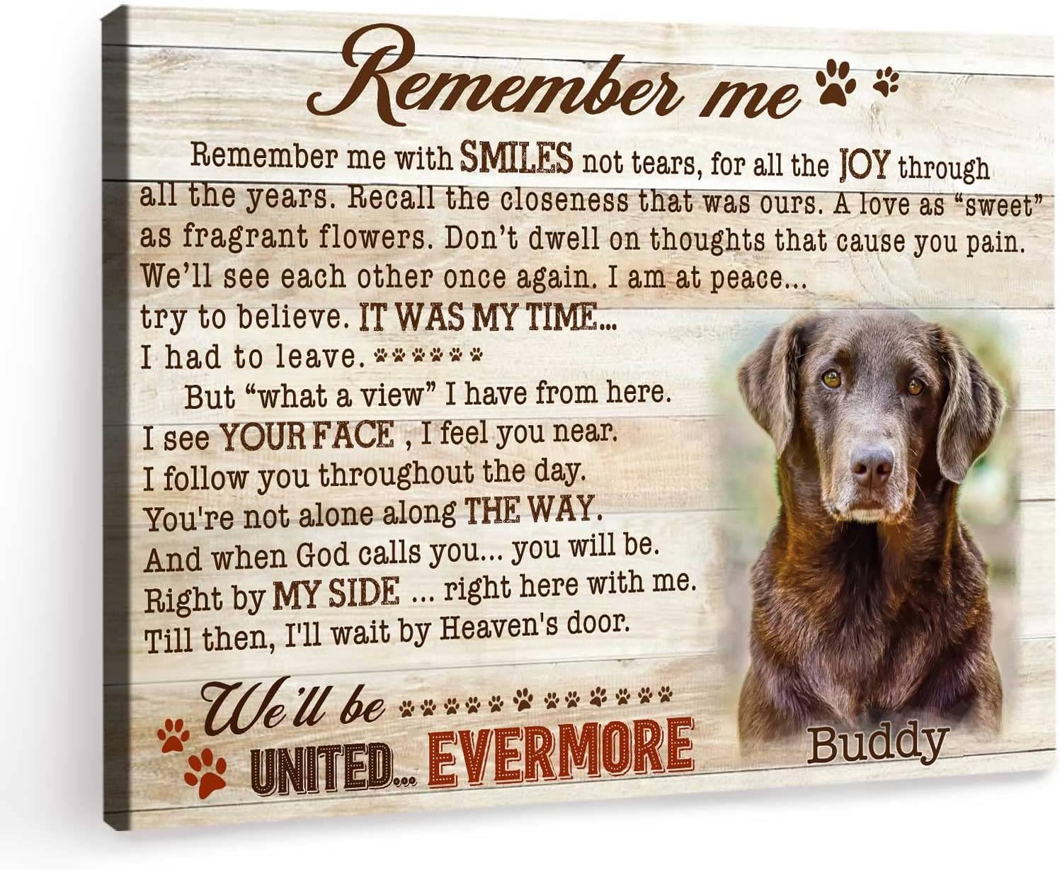 Benicee Shop Remember Me Canvas For Loss Of Pet, Dog
